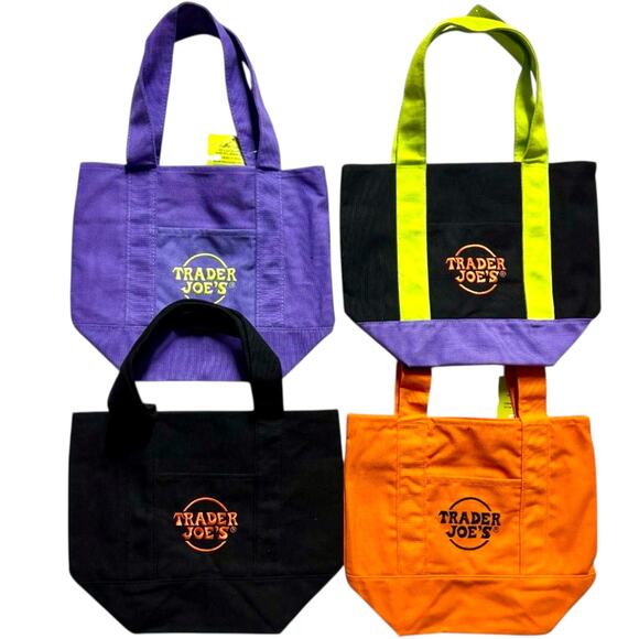 Set of 4 Collector's Limited Edition Trader Joe's Mini Halloween Canvas Totes - Picture 2 of 5